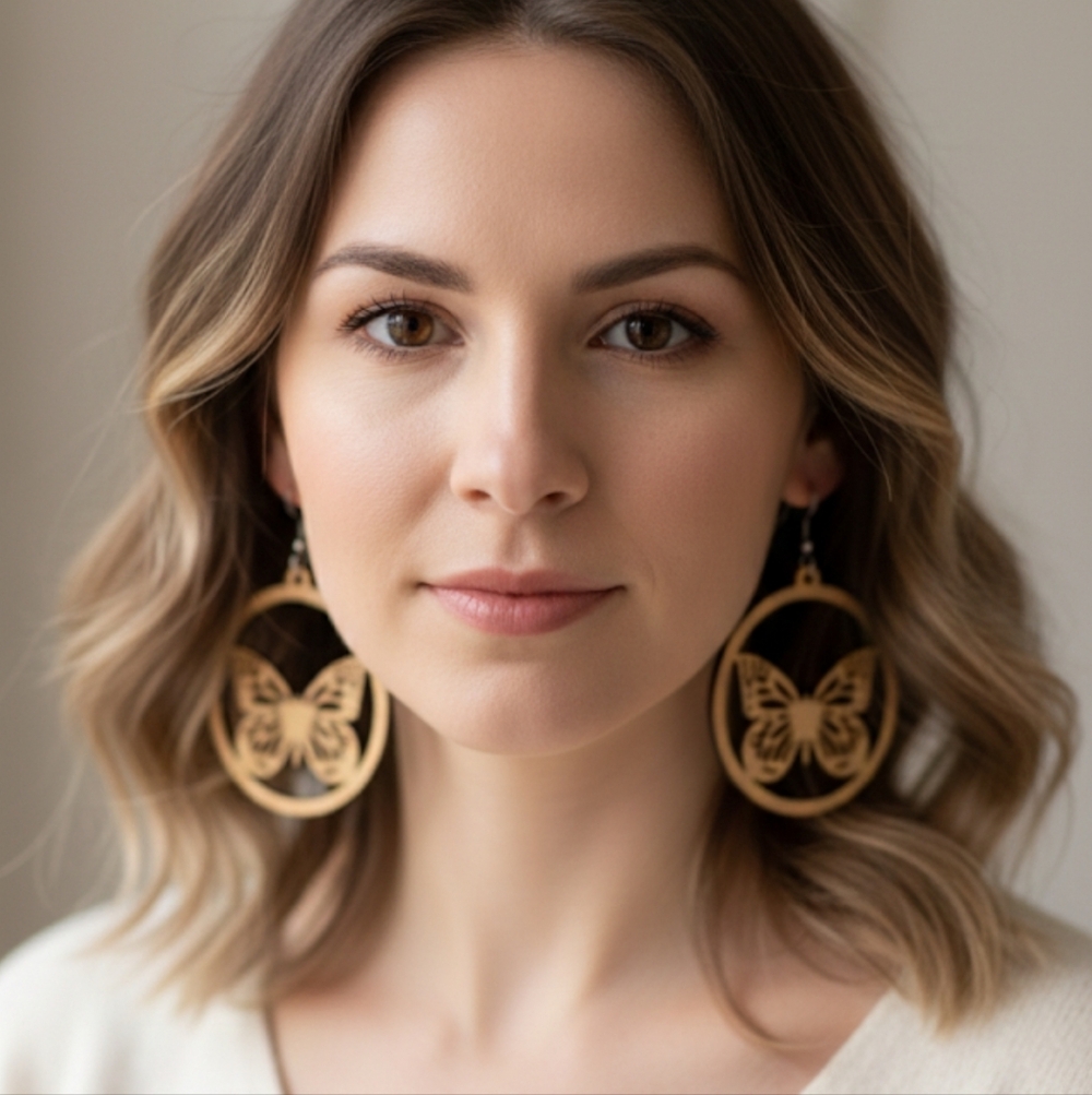 Wooden Butterfly Earrings, Natural and Handcrafted Elegance. 7 cm